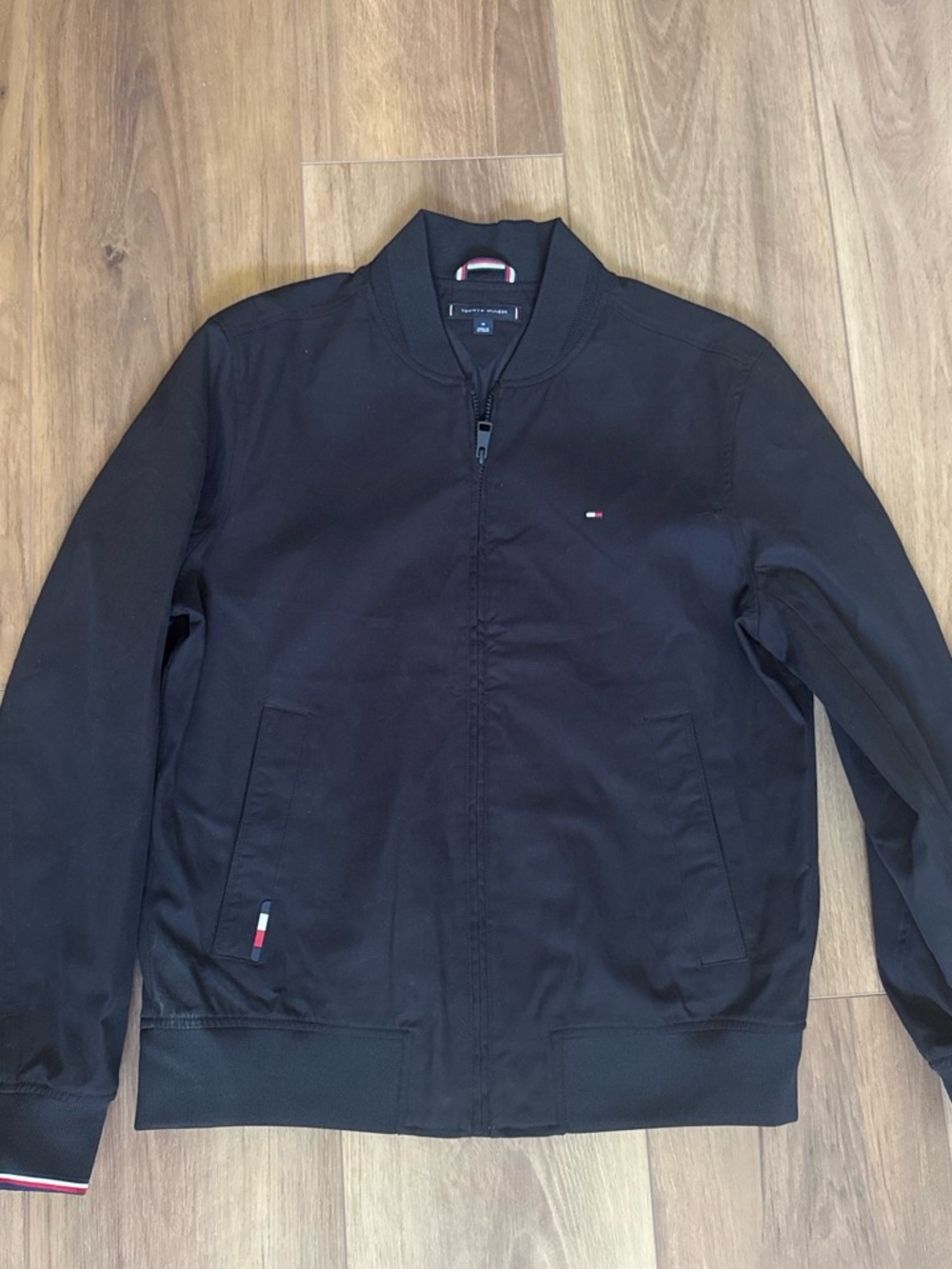 Tommy Hilfiger Men’s Black Bomber Jacket with Flag Trim